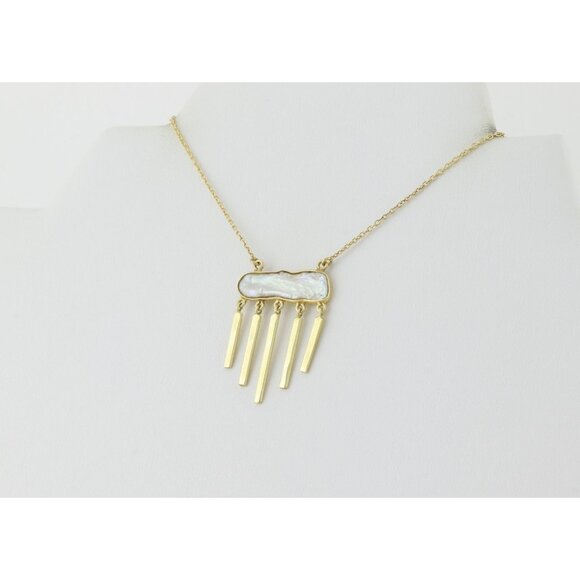 Gold Over Sterling Silver Natural Keshi Pearl Dangle Necklace 16" to 18" - Picture 1 of 8